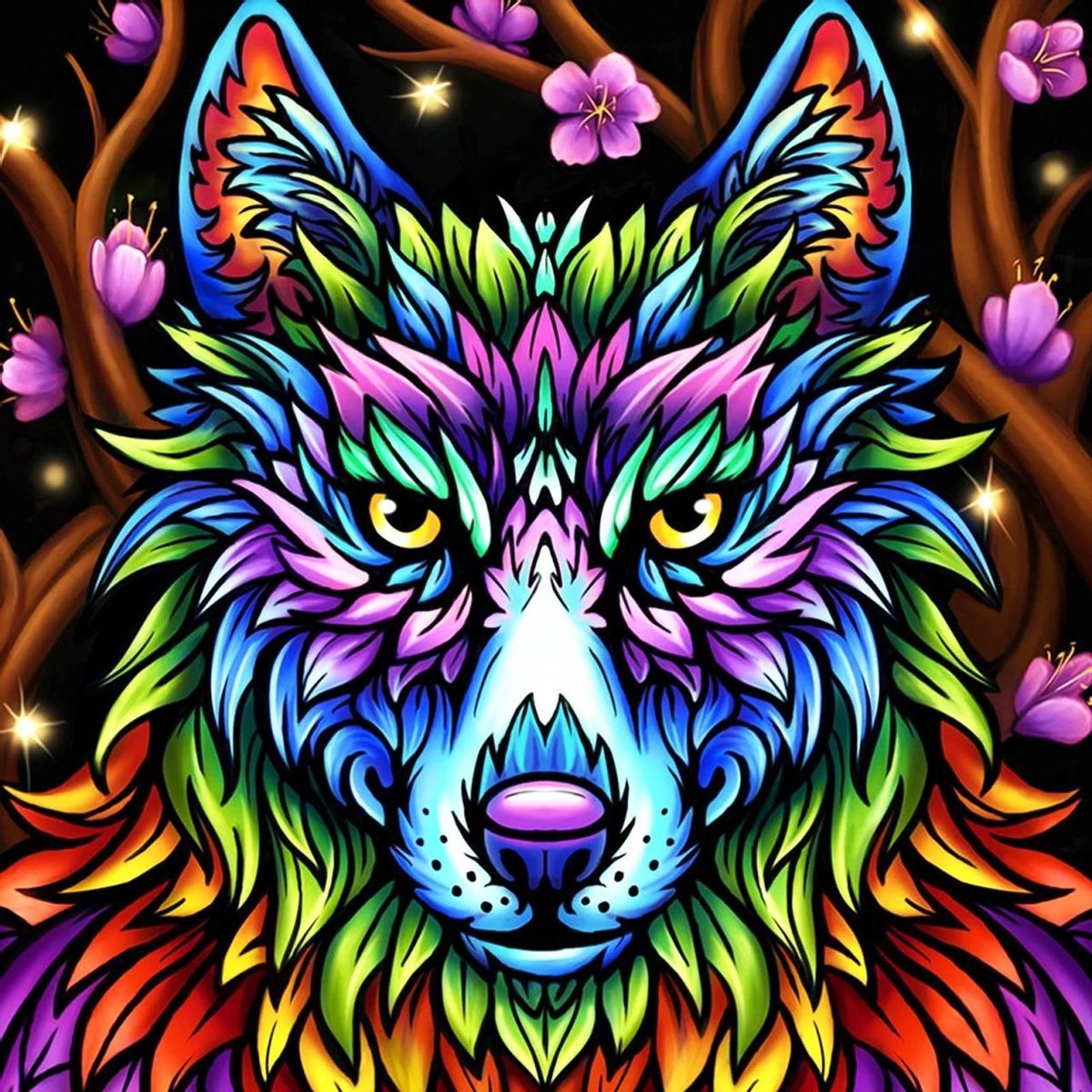 Glimb® | HQ Diamond Painting Pakket | Kleurrijke Wolf | 30x30cm | Rond | Volledig | Made in NL! // Diamond Painting - Diamond Painting Pakketten - Diamond Paint - Daimond Painting - Dotz - Diamond Schilderen - Diamond Painting Volwassenen